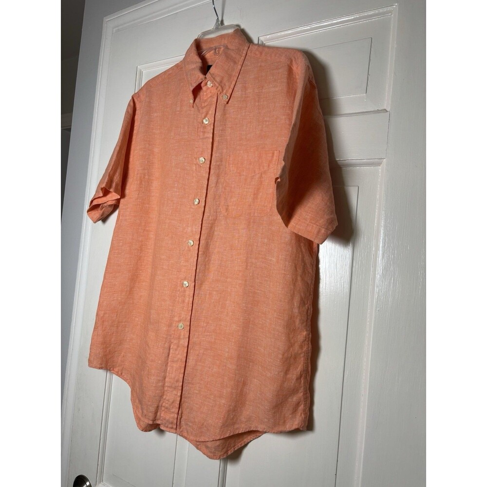 Brooks Brothers Orange Men’s M Irish Linen Short Slv Button Shirt - Picture 2 of 6